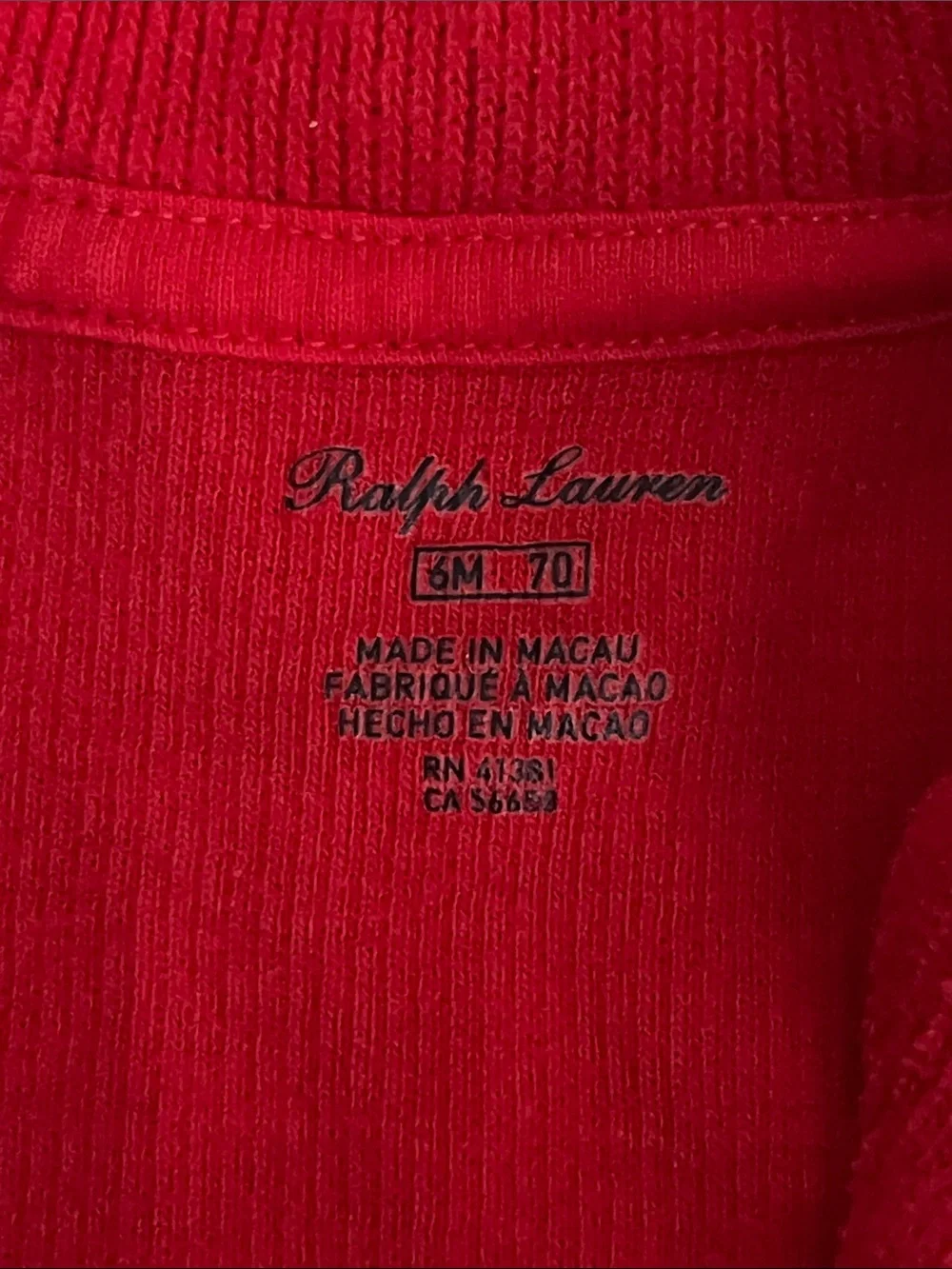 Ralph Lauren Red Knit Footed One-Piece with Navy Trim